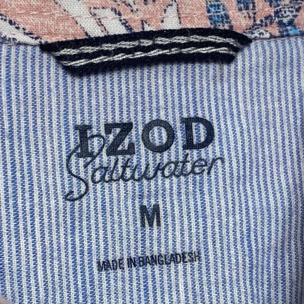 IZOD Saltwater Floral Shirt Mens M Pink Blue Peony Hawaiian Woven Short Sleeve‎